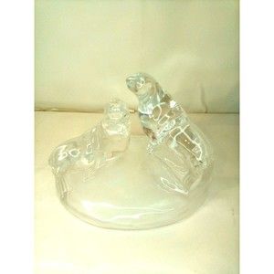 Vtg Royal Crystal Rock Clear Glass Two Seals Figurine 5" Paperweight RCR Italy